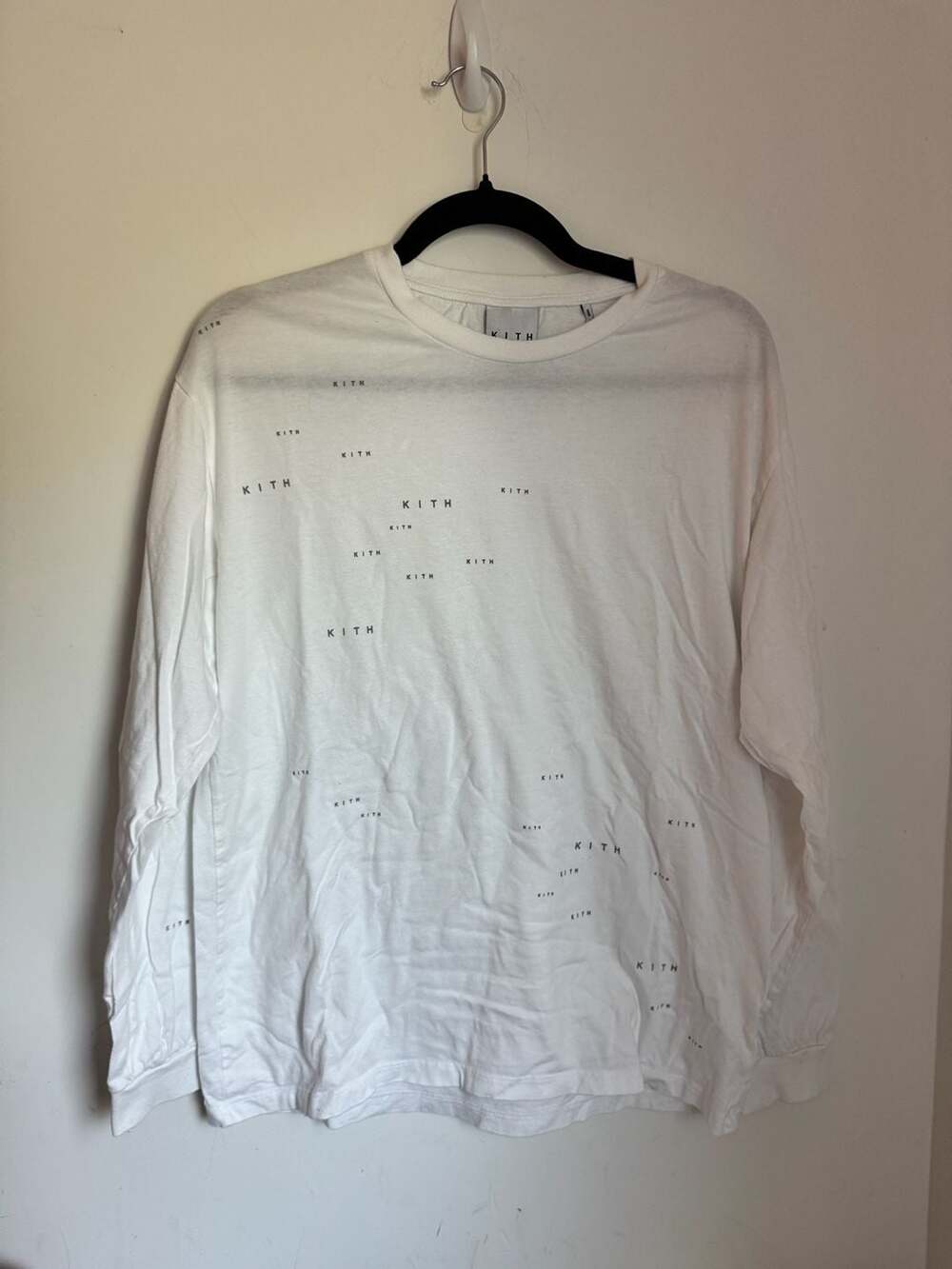 Kith Long Sleeve T-Shirt Size XS White All Over Logo Print